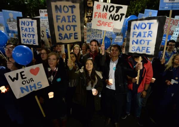 Junior doctors and medical students at a protest in Leeds.