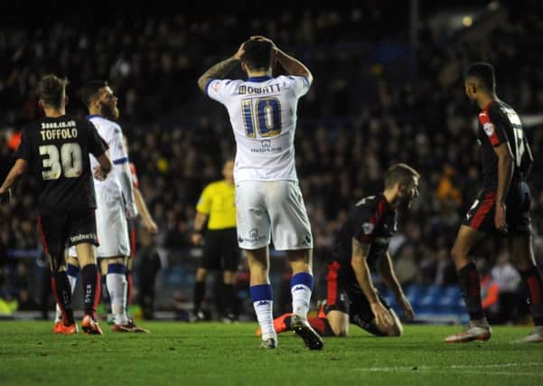Leeds United's Alex Mowatt holds his head after a missed chance against Rotherham.  PIC: Simon Hulme