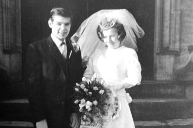 Newspaper: Wakefield Express.
Story: Golden wedding. Alan and Diane Downing from Outwood.
**COPY OF ORIGINAL WEDDING DAY PHOTOGRAPH**
Photo date: 20/11/15
Picture Ref: AB535b1115
