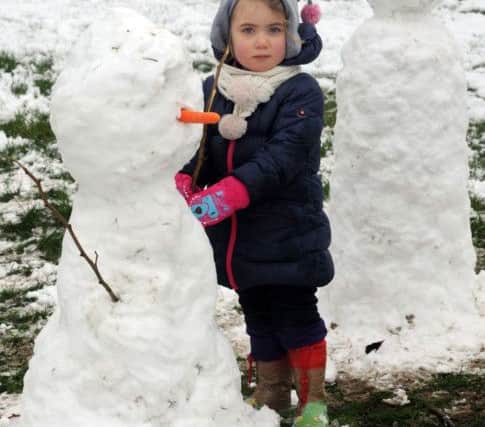 Giulia De Marco aged three of Roundhay making snowmen. (Picture Steve Riding)