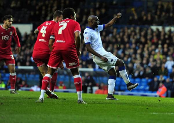 Souleymane Doukara scores the winner for Leeds United.  Picture: Tony Johnson