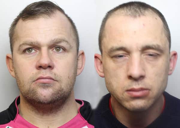 Mark Harold (left) and Arthur Cooper 

were part of a gang who tied up and attacked a former boxer before stealing over Â£100K of boxing memorabilia and cash.
