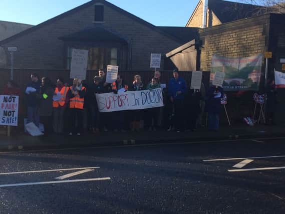 Industrial action by junior doctors outside Calderdale Royal hospital.