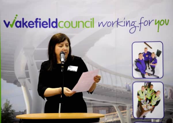 4th May 2012. District Council Elections and Mayoral Referendum vote counting at Thornes Park Athletics Stadium, Wakefield. Chief returning officer Joanne Roney reads out the decision that voters had voted to keep a concil leader and not a mayor.