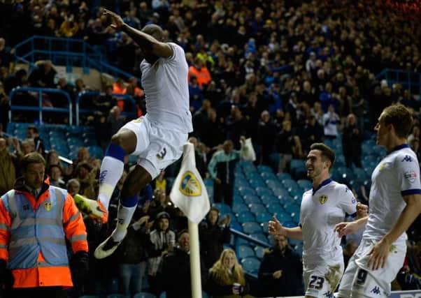 Sol Bamba celebrates his cracking goal for Leeds United against Wolverhampton Wanderers. Picture: Bruce Rollinson