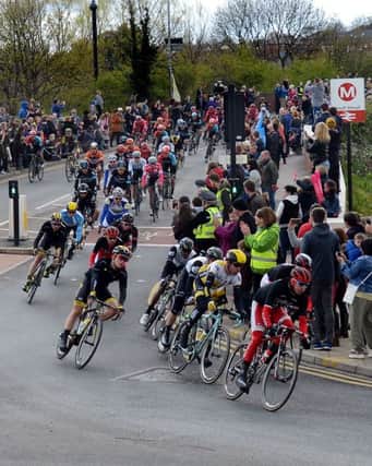Newspaper: Yorkshire Post / Evening Post / YWNG 
Story: Cyclists make their way through the streets of South Elmsall. 
Tour de Yorkshire  Mens race- Stage Two, Saturday 30th April 2016.
Picture Ref: Tdy_stage2_SouthElmsall_1
Picture: Andrew Bellis.