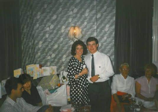 Angela and Phillip Shearon at their engagement party in 1989