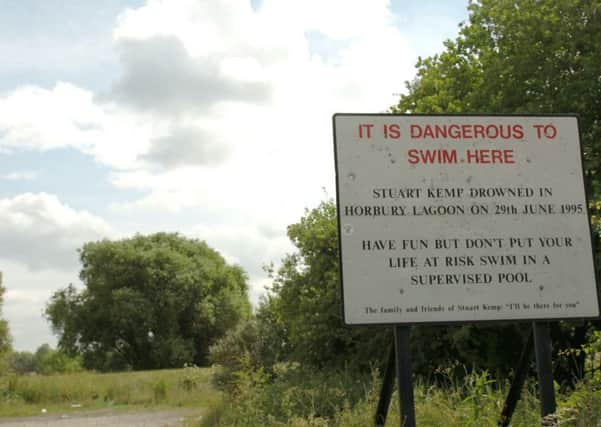 The warning sign at Horbury Lagoon.