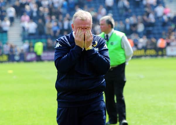 Steve Evans lets his emotions get the better of him at the end of the match at Preston. Picture: Jonathan Gawthorpe