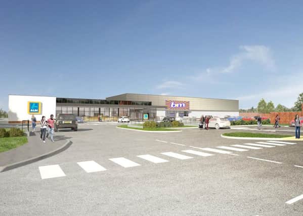 An artist's impression of the new Aldi and B&M development in Featherstone at the former Crystal Drinks site