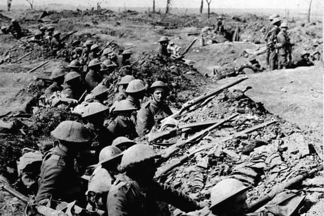 British soldiers waiting to advance on the first day of the battle, on July 1, 1916. (PA).
