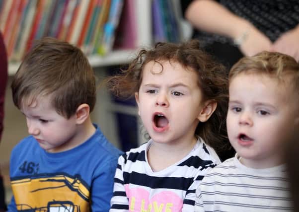 Rhyme time sessions for young children at South Elmsall library, with songs, crafts, rhymes and story telling.