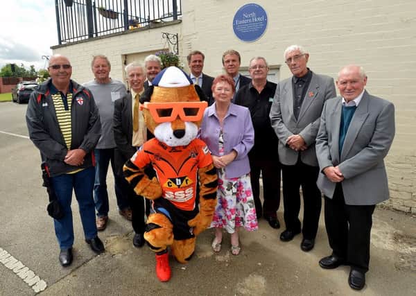 Representatives from Castleford Civic Trust and Castleford Tigers at the blue plaque unveiling on Station Road. Picture ref: AB256a0716