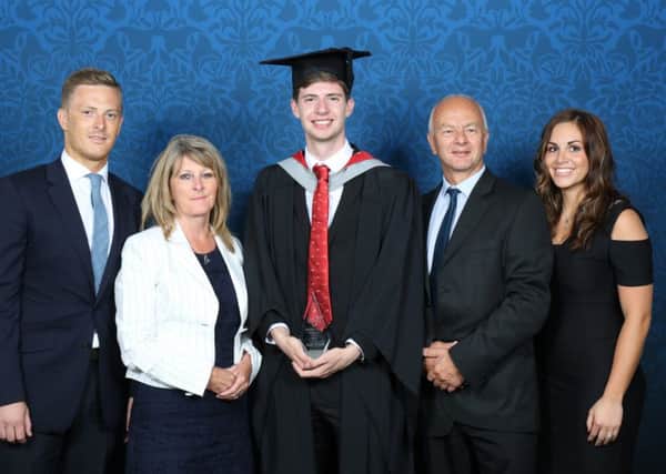 AWARD: Graduate Joseph Scargill received the Mark Lees Endeavour award from Marks family, pictured.
