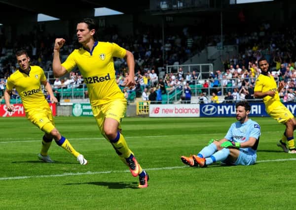 Marcus Antonsson celebrates his first goal for Leeds United against Shamrock Rovers. Picture : Jonathan Gawthorpe
