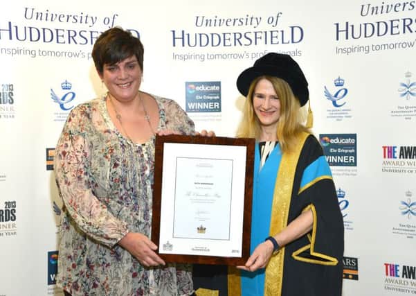 Ruth Henderson with Professor Christine Jarvis, pro vice chancellor of the University of Huddersfield.
