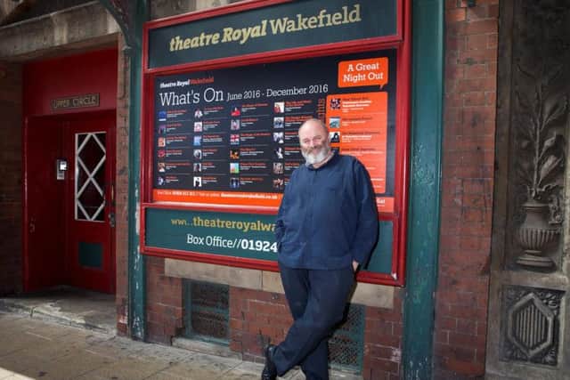 Jim Cartwright outside Theatre Royal Wakefield.