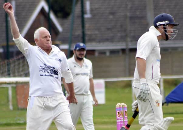 Emmerdale's Chris Chittell bowling at a charity 20/20 match at Altofts Cricket Club. Picture:  Grant Osborne Photography.