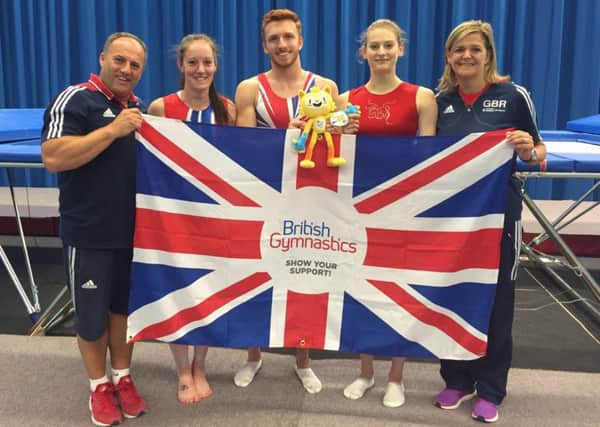 Craig Lowther, left, with British Olympics trampolinists Kat Driscoll, Nathan Bailey and Bryony Page and national trampolining coach Tracy Whittaker-Smith.