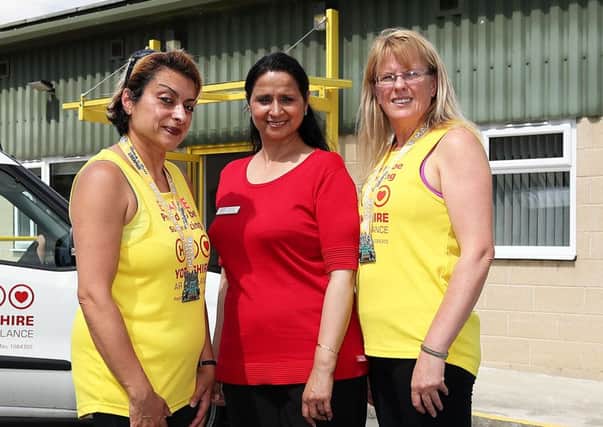 Friends Elaine Booth and Cathryn Smart have raised thousands for the Yorkshire Air Ambulance. Pictured with Angela Mahandru, community fundraiser.
