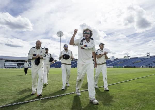 Yorkshire's Ryan Sidebottom takes the applause from the crowd after a successful return to the side with 3 wickets.
