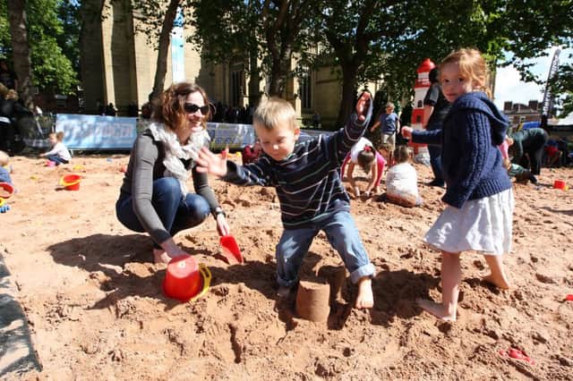 Seaside in the city event at Cathedral precinct, Wakefield.
Tracey, Thomas and Caitlin Watson