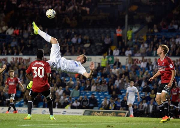 Chris Wood scores Leeds United's equaliser with an overhead kick.
