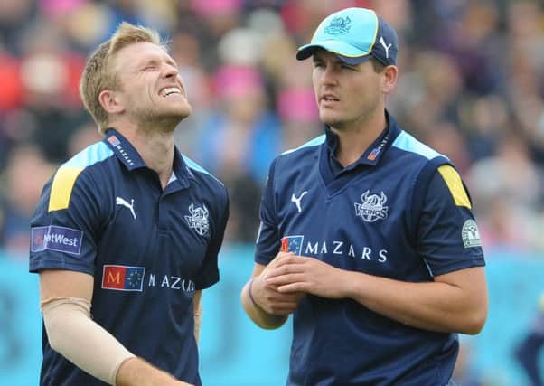 Yorkshire Vikings' David Willey (left) reacts after picking up an injury after an attempt to catch off his bowling during the NatWest T20 Blast Finals Day at Edgbaston, Birmingham. (Picture: PA)