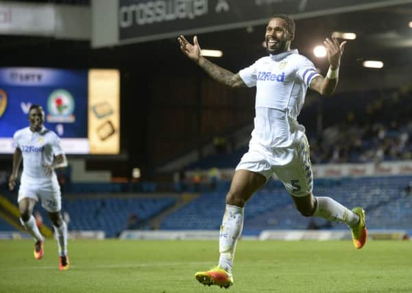 Kyle Bartley celebrates scoring Leeds United's winning goal against Blackburn. Picture: Bruce Rollinson