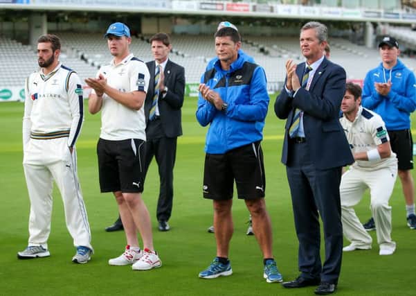 NOT THIS TIME: Yorkshire's players and staff look dejected following the defeat. Picture by Alex Whitehead/SWpix.com.