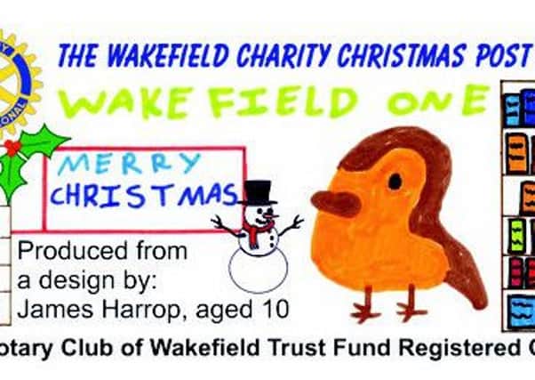 The competition to design a new stamp for the Rotary Club of Wakefield's charity Christmas post has been won by ten-year-old James Harrop, from Sandal.