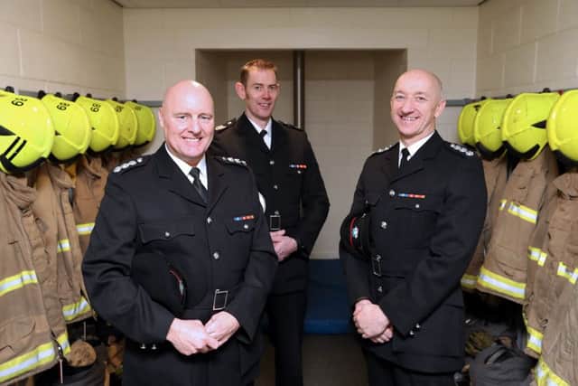 Official opening of the new Ossett Fire Station.
The Wilfred, Silkwood Park Ossett
Assistant District commander John Lloyd, District commander Tim Jones and Station commander Pontefract & Featherstone Dave Smalley
