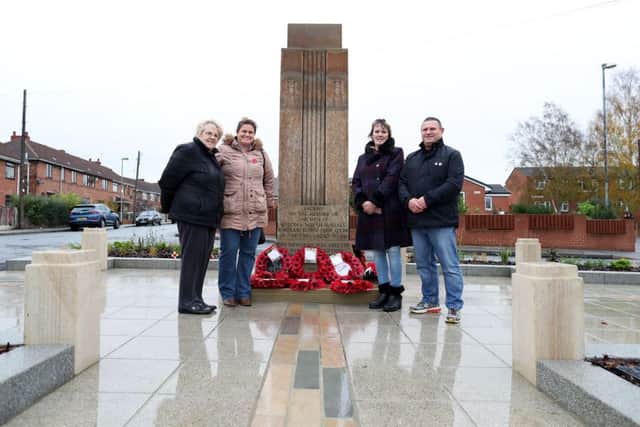 A new memorial has been installed in Upton with flower beds and new paving slabs. Wrangbrook Road, Upton
Rita Johnson, Claire Hobsob, Debra Wheat amd Bryan Mears