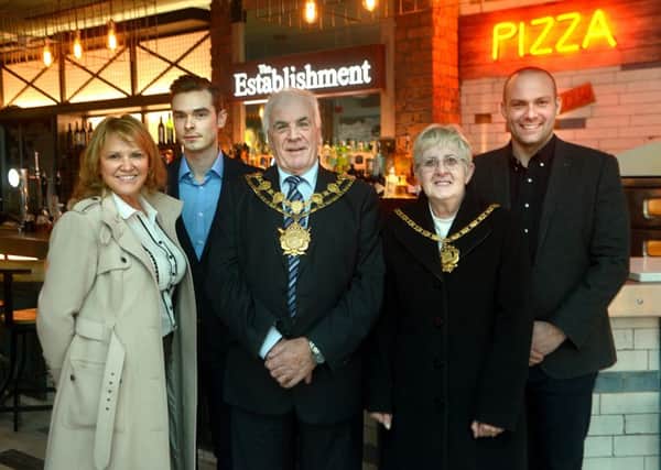 The Establishment. New bar and pizza eatery opens on Westgate.
Pictured L to R) Heather Lavery - Supplier, Dan Thompson - General Manager, Cllr. Harry Ellis - Mayor of Wakefield, Mrs. Janet Ellis - Mayoress, Rob Green - Operations Director.