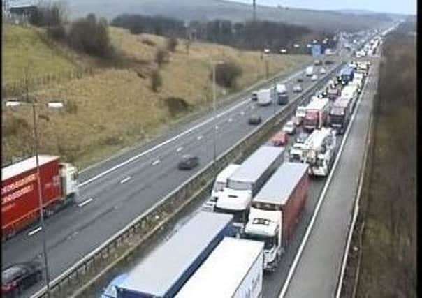 Traffic is queuing on the M62 this morning.