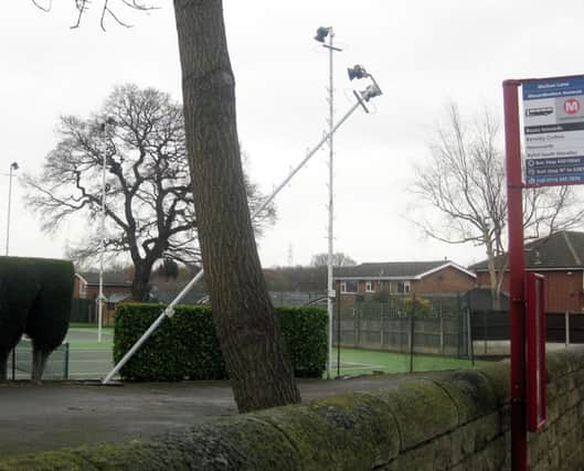 Severe gales struck the district this week, damage was caused to a floodlight at Sandal Tennis Club