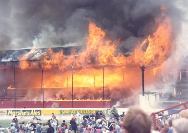 Bradford City Football Club Fire Disaster 11 May 1985. Fifty six people died in the tragedy.