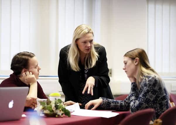 The centre, based at Minsthorpe Community College, trains teachers across the region. Pictured is Judy Ogden from Sheffield Hallam University talking to students.