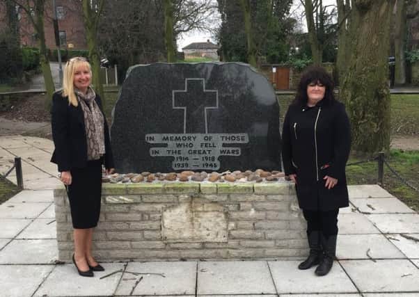 Joanne Lockett (l) and Denise Shepherd (r) of South kirkby and Moorthorpe Town Council outside the war memorial