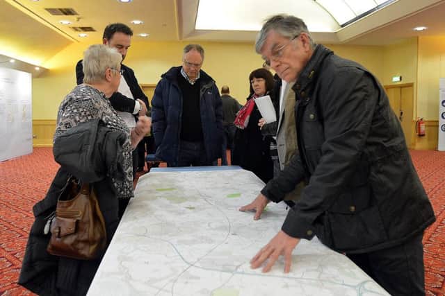 Crofton residents inspect plans for HS2 at an open event held at Cedar Court, Wakefield.