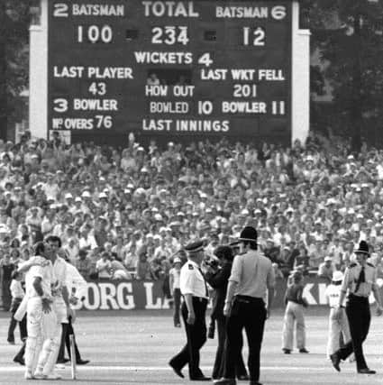 Test Match. England v Australia. 12  August 1977. Geoff Boycott's 100th hundred at Headingley, Leeds. Picture: Steve Riding