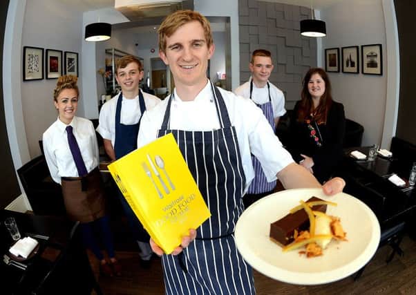 Iris restaurant in Wakefield gets into the Waitrose Good Food Guide.
L to R) Megan Gordon, Connor Moffatt, Head Chef and owner Liam Duffy, Jake Finan and Laura Murphy.
w319b436
