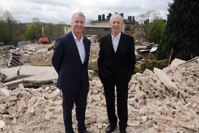 Rushbond developer Mark Finch and Wakefield Council leader Peter Box at the site at Bretton Hall where the old college student accommodation blocks are being demolished to make way for a luxury hotel.