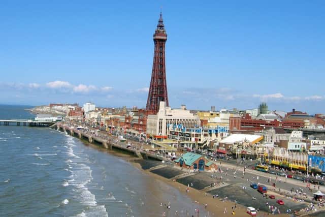 Blackpool sea front, with Blackpool Tower in the centre.