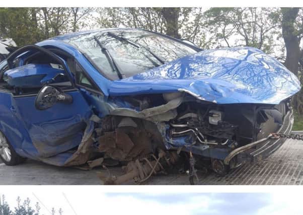 Damage to one of the cars in yesterday's crash.