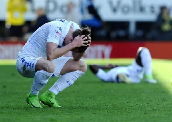Despair for Leeds United's Luke Ayling after the Burton defeat. Picture Jonathan Gawthorpe