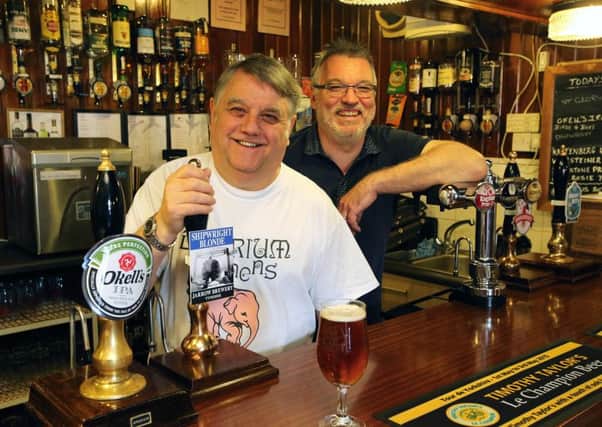 The Red Shed on Vicarage Street, Wakefield, is hosting the East vs West beer festival from May 4 to 7. Pictured are Red Shed president George Denton, left,  and festival organiser Malcolm Bastow.