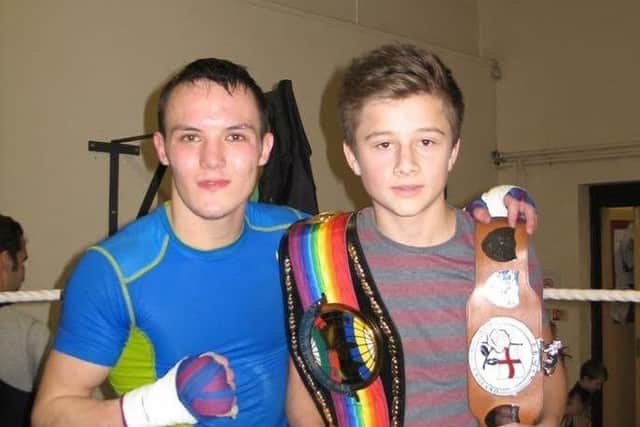Rhys Barker (right) with boxing hero, Leeds' Josh Warrington.