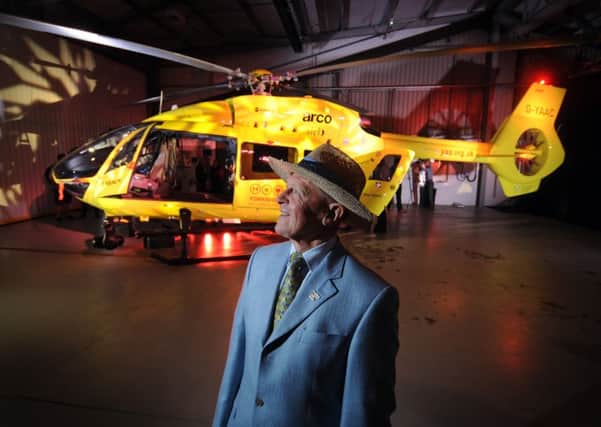 Yorkshire Air Ambulance Patron Geoffrey Boycott unveils the new State of the art Helicopter, at the Yorkshire Air Ambulance Nostell Air Support Unit, Foulby, Wakefield...7th June 2016 ..Picture by Simon Hulme