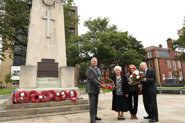 Wreath laying ceremony for World War I nurse Nallie Spindler who died 100 years ago on August 21.
Pictured are Coun Charlie Keith, Margaret Truelove, Julia Duffield and George Spindler